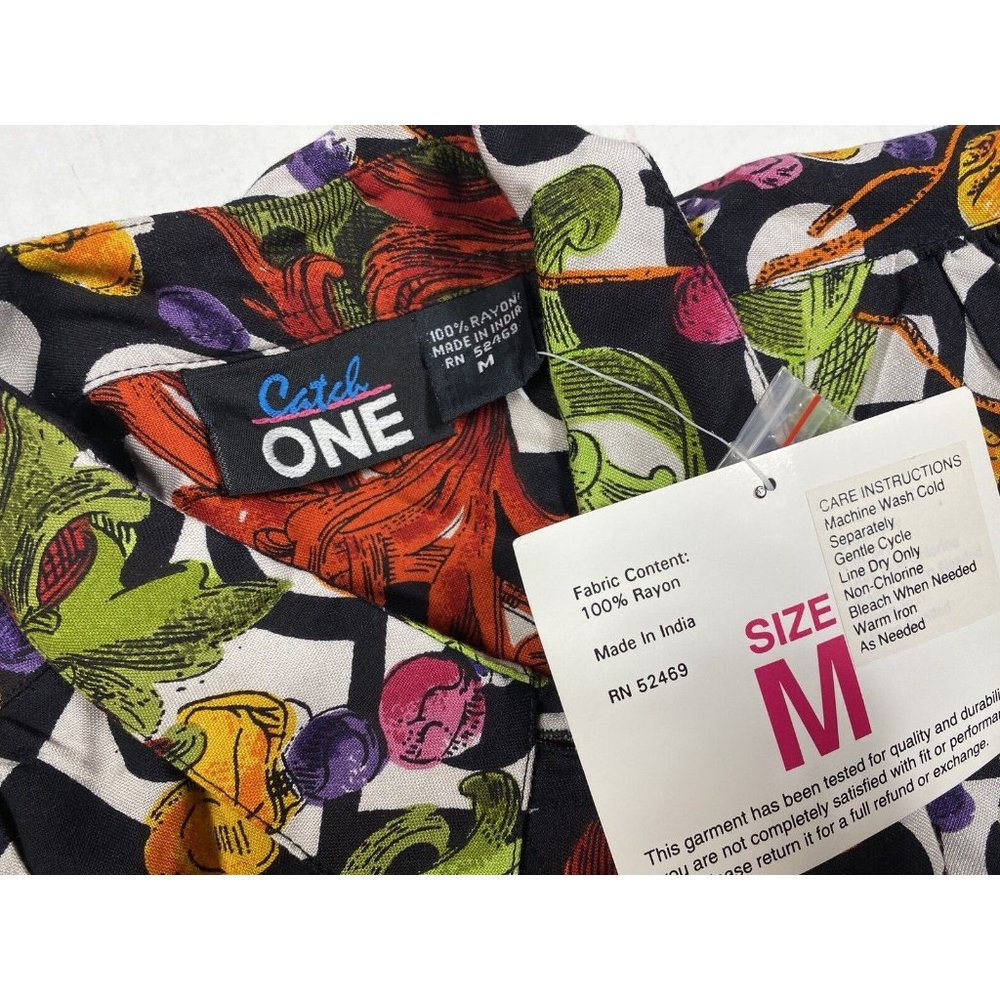 Vintage 80s Catch One Oversized Shirt Medium NOS New Old Stock Colorful Print - Picture 2 of 5